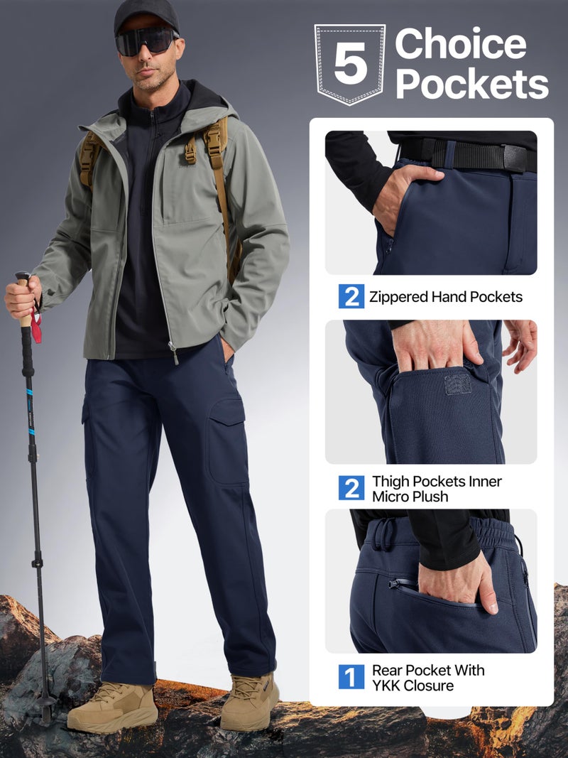 FREE SOLDIER Men's Outdoor Softshell Fleece Lined Cargo Pants Snow Ski Hiking Pants with Belt(Dark Navy 32W x 30L) - Image 5